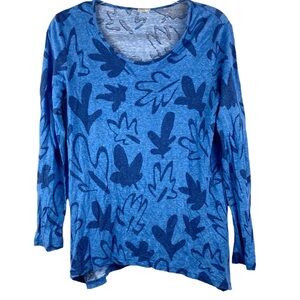 Poetry Long Sleeve Linen Tee Floral Blue